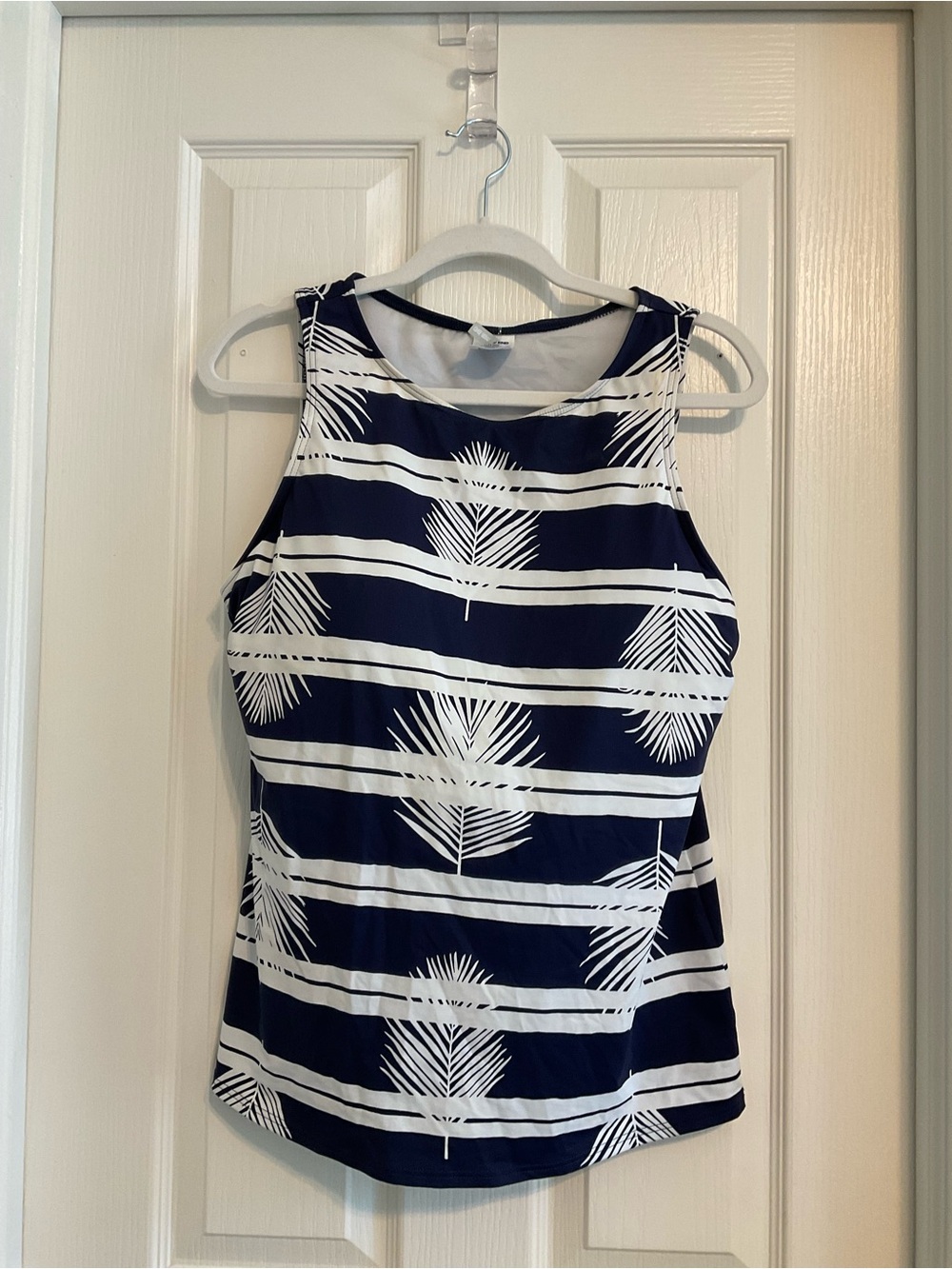 Lands' End Navy and White Trim Swim Top